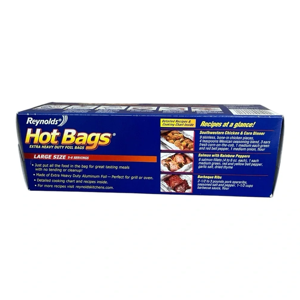 Reynolds Hot Bags Aluminum 3 Foil Bags Large Size Extra Heavy 5/6 Servings NOS